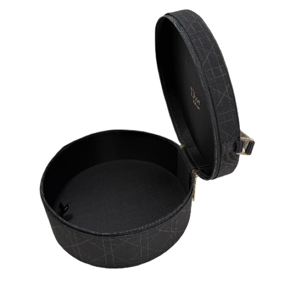 DIOR | Parfums VTG Black Round Travel Makeup Vanity Jewelry Box Case Vacation - Picture 9 of 16